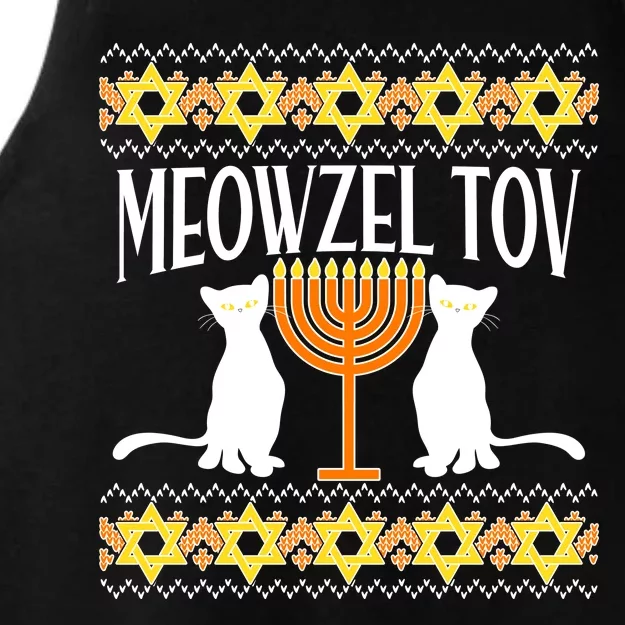 Hanukkah Meowzel Tov Ugly Sweater Ladies Tri-Blend Wicking Tank