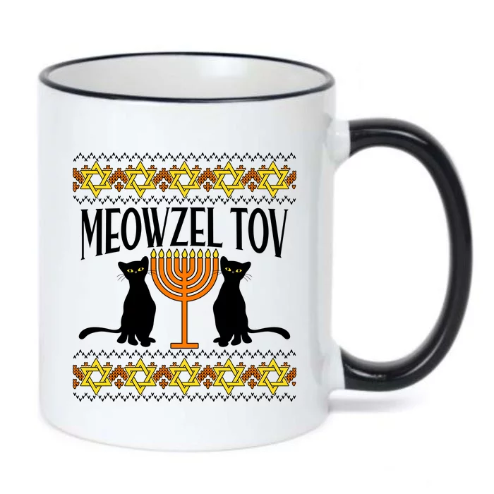 Hanukkah Meowzel Tov Ugly Sweater Black Color Changing Mug