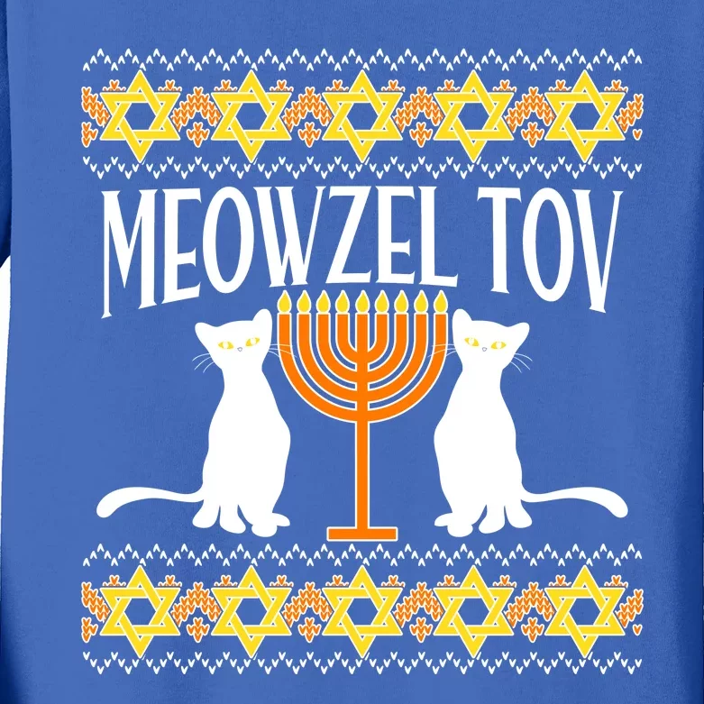 Hanukkah Meowzel Tov Ugly Sweater Kids Long Sleeve Shirt