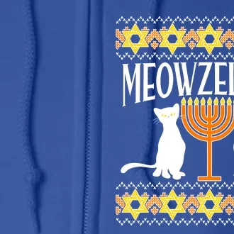 Hanukkah Meowzel Tov Ugly Sweater Full Zip Hoodie