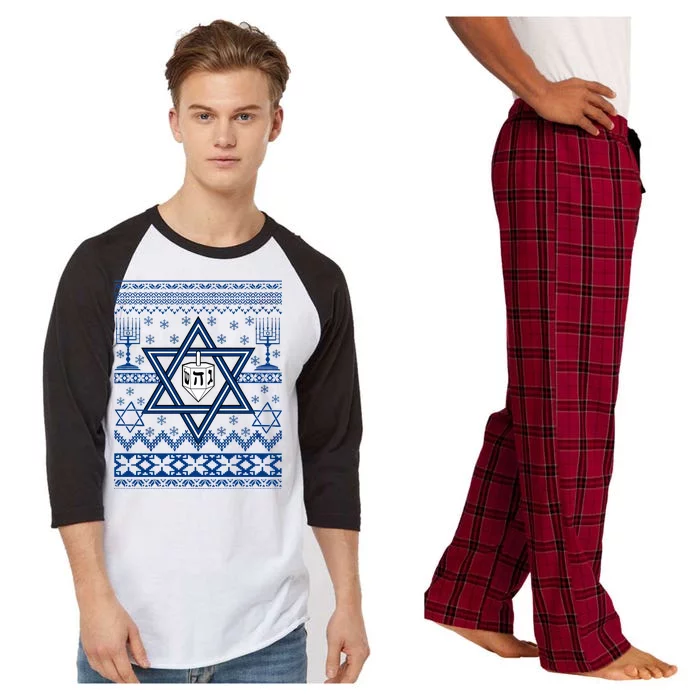 Hanukkah Ugly Christmas Sweater Raglan Sleeve Pajama Set