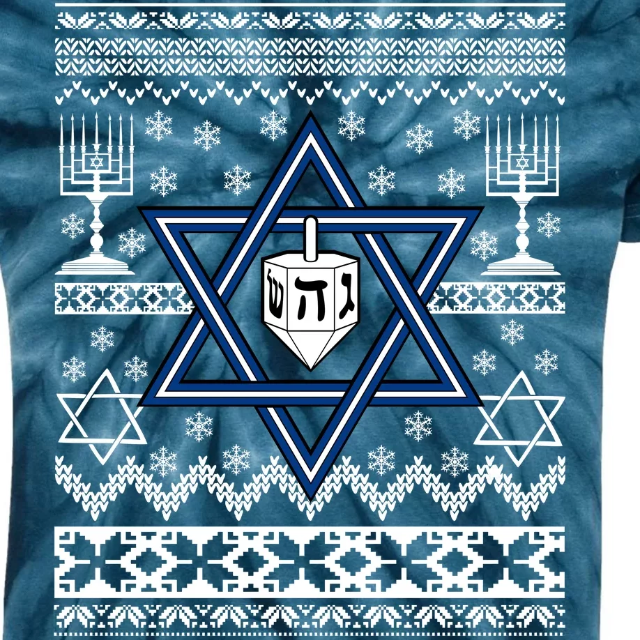 Hanukkah Ugly Christmas Sweater Kids Tie-Dye T-Shirt