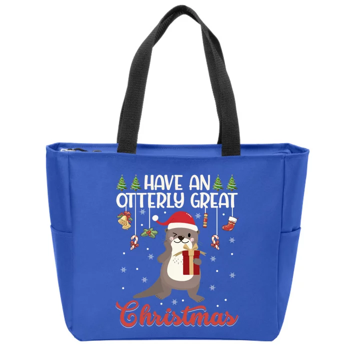 Have An Otterly Great Christmas Funny Gift Funny Otter Xmas Pun Jokes Meaningful Zip Tote Bag