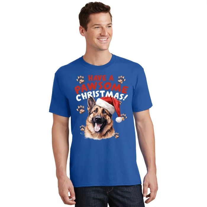 Have A Pawsome Christmas Ger Shepherd Santa Hat Dog Paws Gift T-Shirt