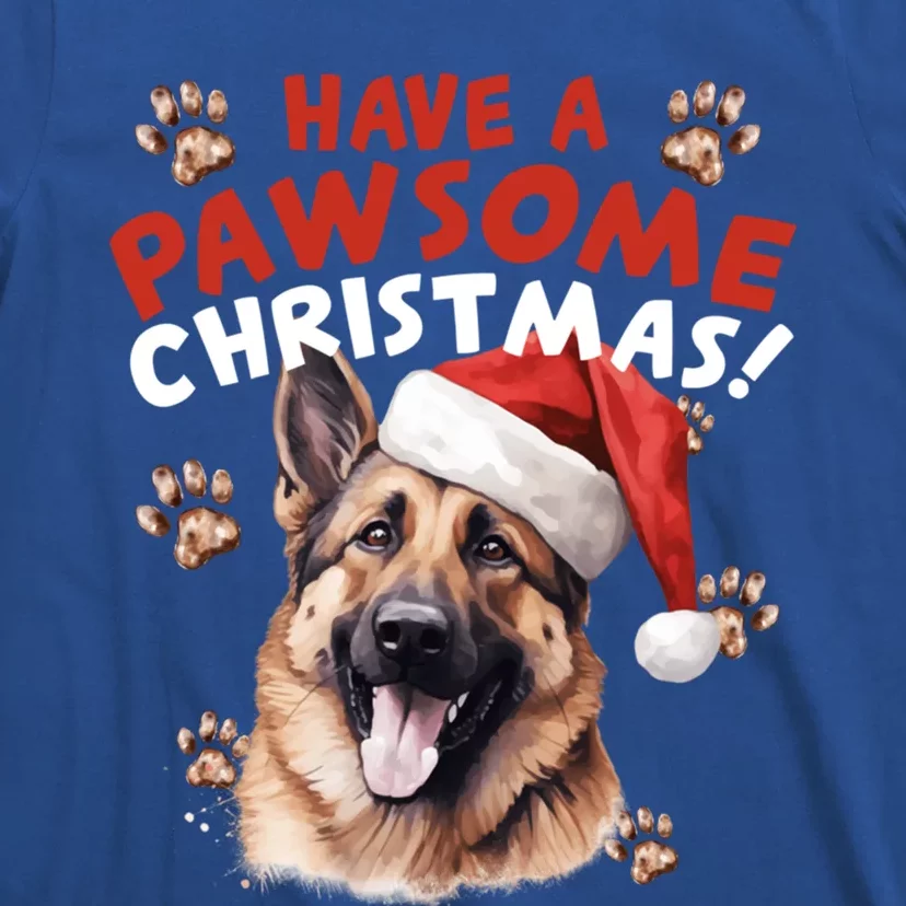 Have A Pawsome Christmas Ger Shepherd Santa Hat Dog Paws Gift T-Shirt