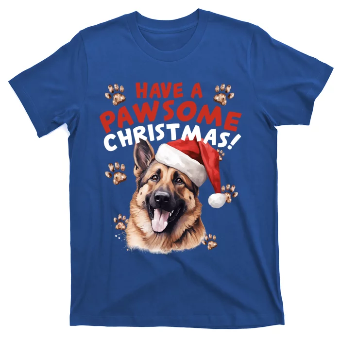 Have A Pawsome Christmas Ger Shepherd Santa Hat Dog Paws Gift T-Shirt