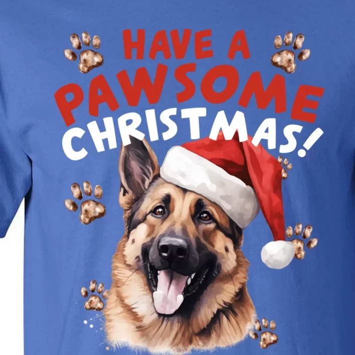 Have A Pawsome Christmas Ger Shepherd Santa Hat Dog Paws Gift Tall T-Shirt