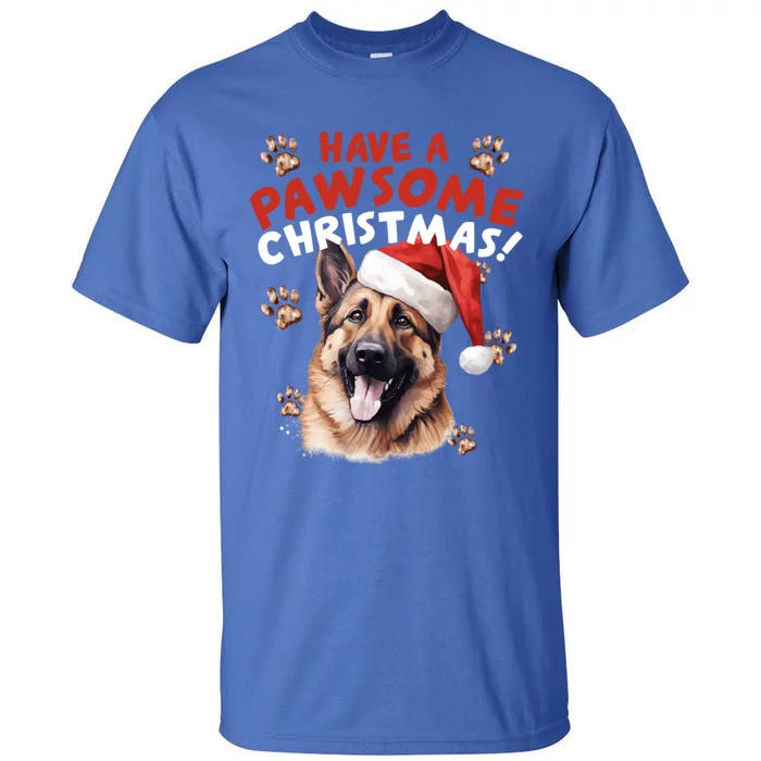 Have A Pawsome Christmas Ger Shepherd Santa Hat Dog Paws Gift Tall T-Shirt