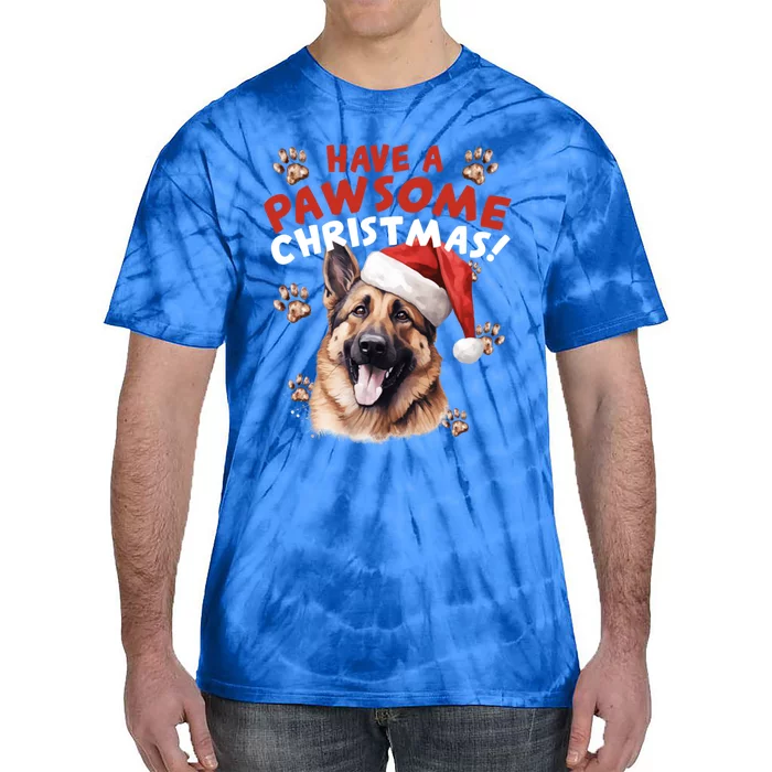 Have A Pawsome Christmas Ger Shepherd Santa Hat Dog Paws Gift Tie-Dye T-Shirt