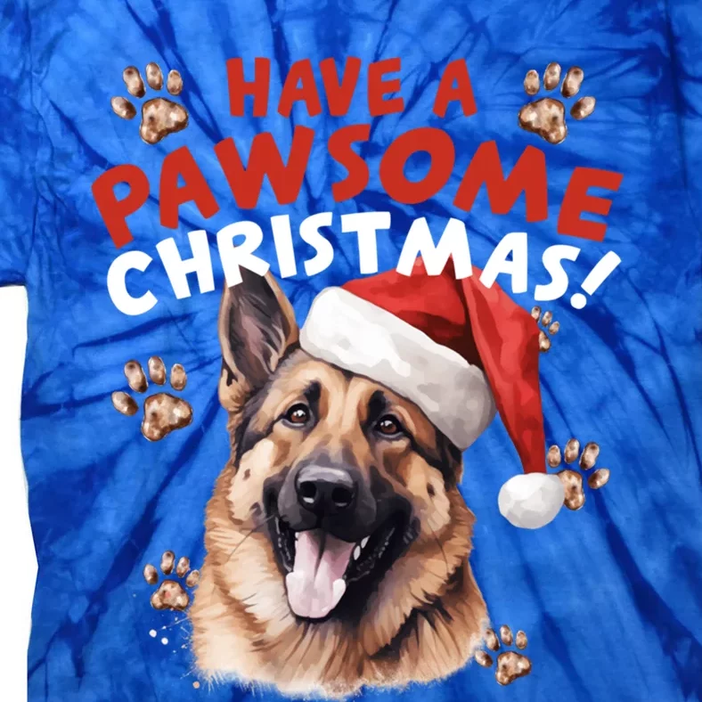 Have A Pawsome Christmas Ger Shepherd Santa Hat Dog Paws Gift Tie-Dye T-Shirt