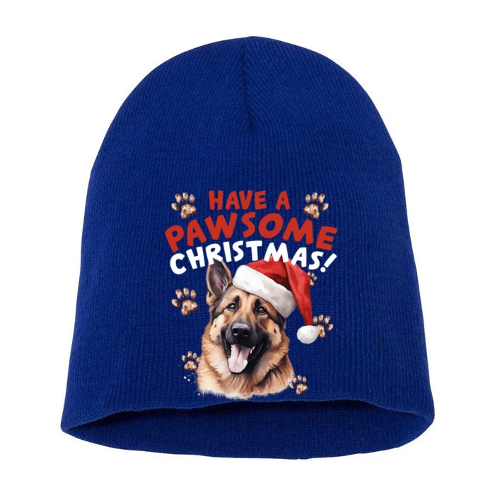 Have A Pawsome Christmas Ger Shepherd Santa Hat Dog Paws Gift Short Acrylic Beanie