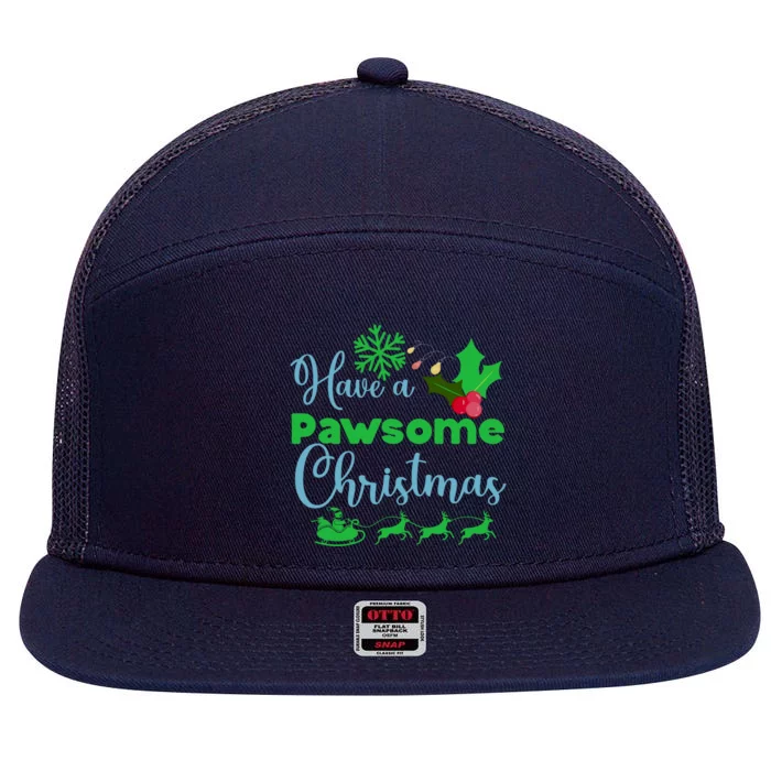 Have A Pawsome Christmas Gift 7 Panel Mesh Trucker Snapback Hat