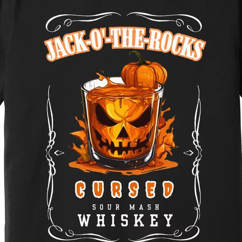 Halloween Adult Party Jack O The Rocks Spooky Whiskey Label Premium T-Shirt