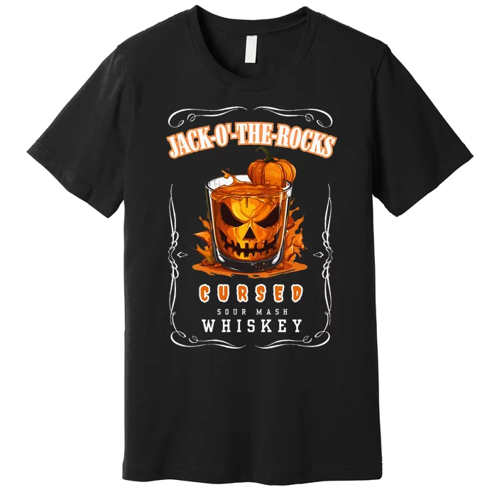 Halloween Adult Party Jack O The Rocks Spooky Whiskey Label Premium T-Shirt