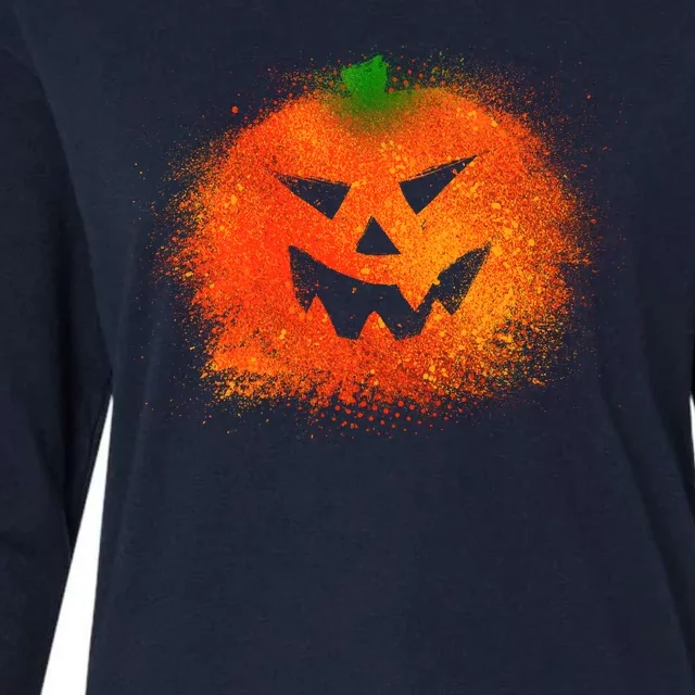 Halloween Airbrush Paint Splatter Jackolantern Pumpkin Womens Cotton Relaxed Long Sleeve T-Shirt