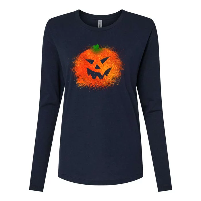 Halloween Airbrush Paint Splatter Jackolantern Pumpkin Womens Cotton Relaxed Long Sleeve T-Shirt