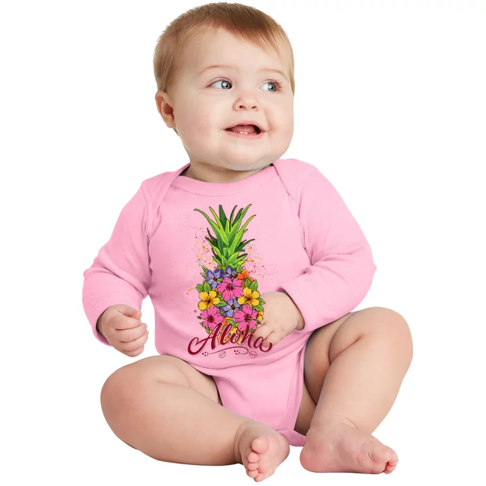 Hawaiian Aloha Pineapple Funny Baby Long Sleeve Bodysuit