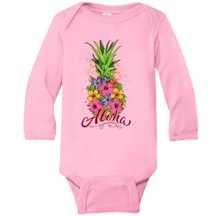 Hawaiian Aloha Pineapple Funny Baby Long Sleeve Bodysuit