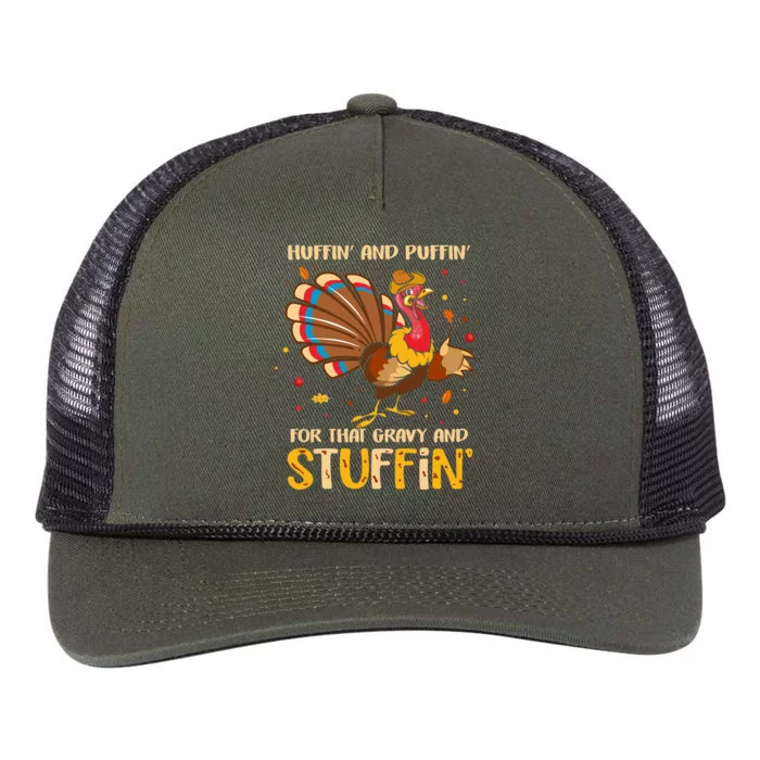 Huffin And Puffin For Stuffin Turkey Trot Squad Thanksgiving Gift Retro Rope Trucker Hat Cap