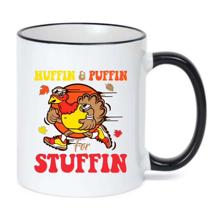 Huffin And Puffin Stuffin Thanksgiving Cute Turkey Run Trot Black Color Changing Mug