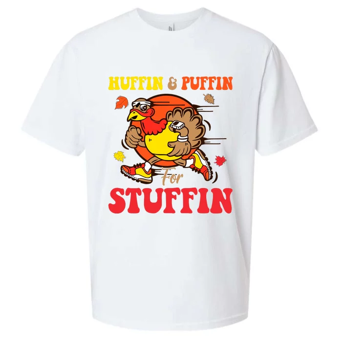 Huffin And Puffin Stuffin Thanksgiving Cute Turkey Run Trot Sueded Cloud Jersey T-Shirt