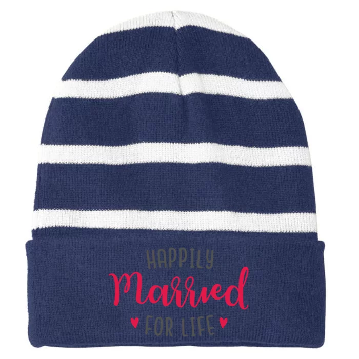 Happily Married For Life Striped Beanie with Solid Band