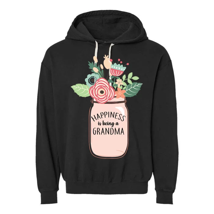 Happiness Is Being A Grandma Flower Garment-Dyed Fleece Hoodie