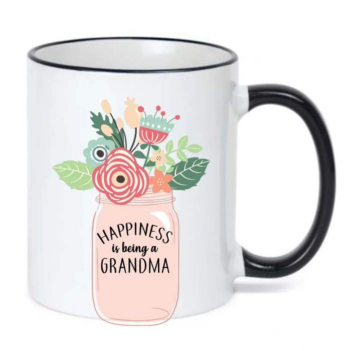 Happiness Is Being A Grandma Flower Black Color Changing Mug