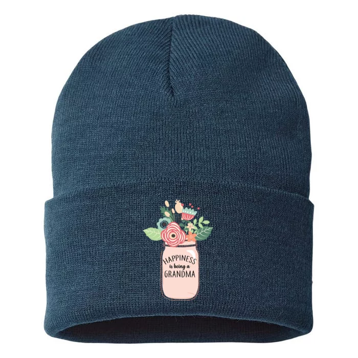 Happiness Is Being A Grandma Flower Sustainable Knit Beanie