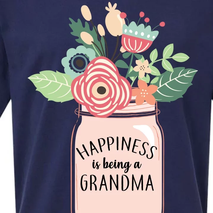 Happiness Is Being A Grandma Flower Sueded Cloud Jersey T-Shirt