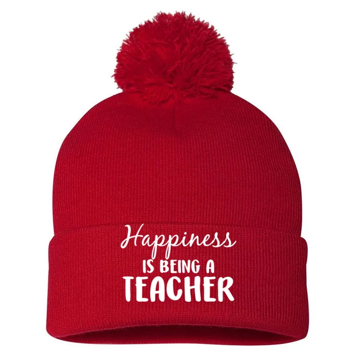 Happiness Is Being A Teacher Pom Pom 12in Knit Beanie