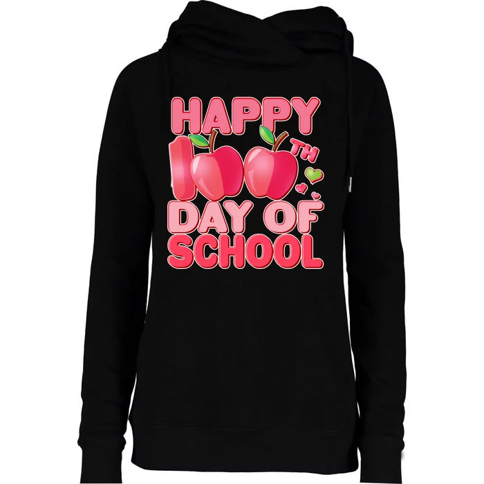 Happy 100th Day of School Cute Apples Womens Funnel Neck Pullover Hood