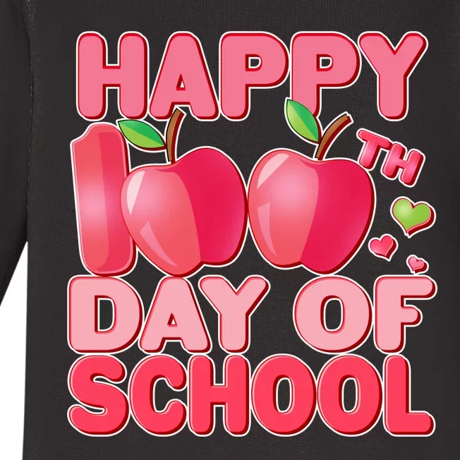 Happy 100th Day of School Cute Apples Baby Long Sleeve Bodysuit