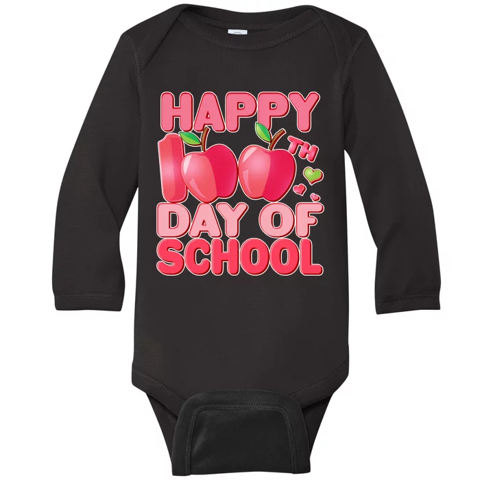 Happy 100th Day of School Cute Apples Baby Long Sleeve Bodysuit