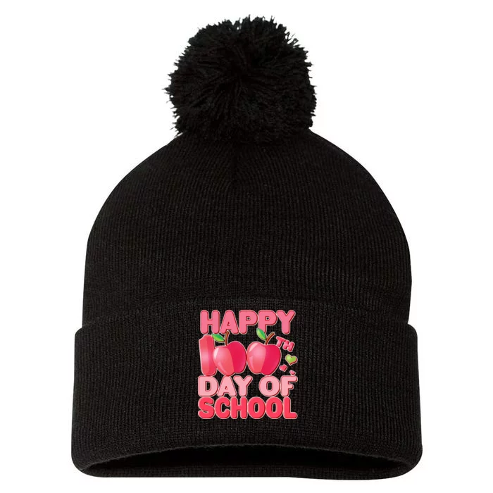 Happy 100th Day of School Cute Apples Pom Pom 12in Knit Beanie