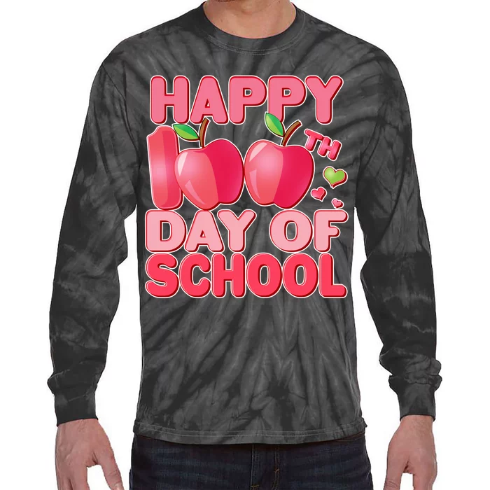 Happy 100th Day of School Cute Apples Tie-Dye Long Sleeve Shirt