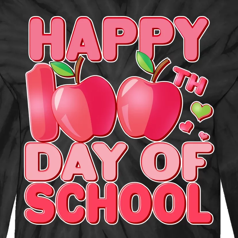 Happy 100th Day of School Cute Apples Tie-Dye Long Sleeve Shirt