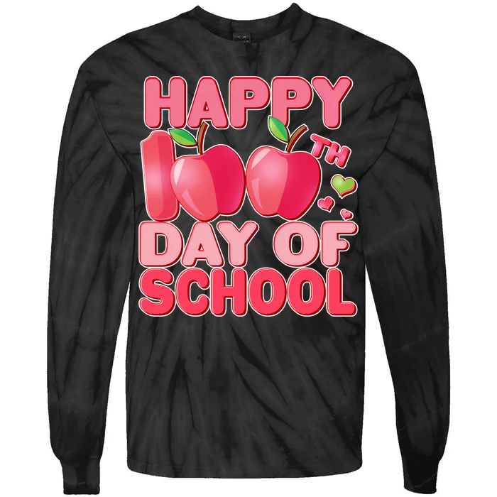 Happy 100th Day of School Cute Apples Tie-Dye Long Sleeve Shirt