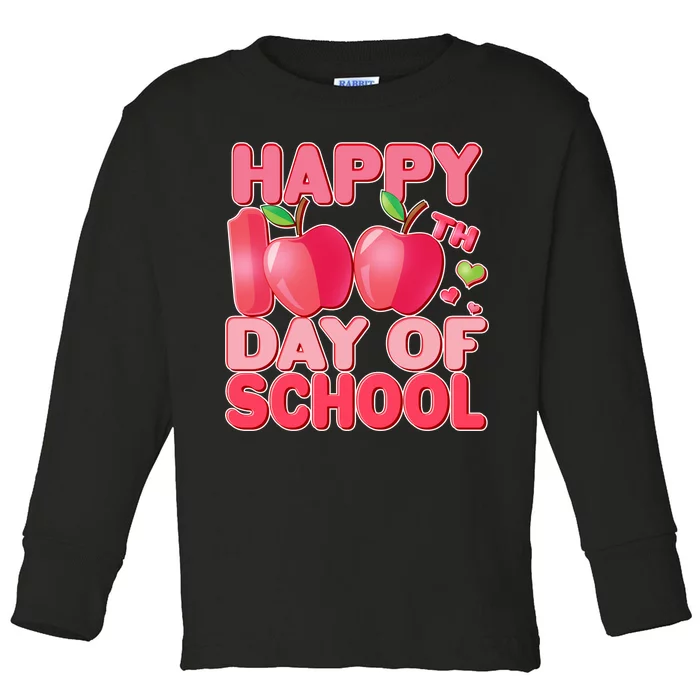 Happy 100th Day of School Cute Apples Toddler Long Sleeve Shirt