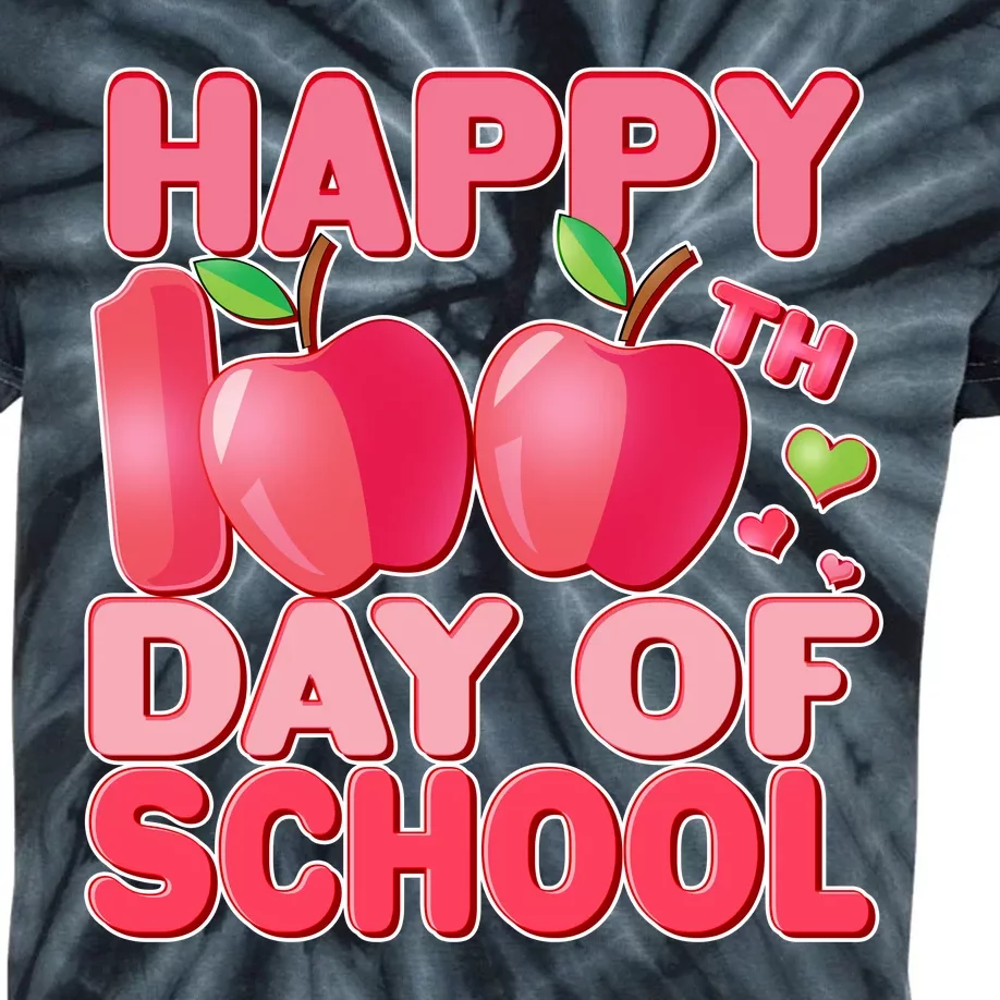 Happy 100th Day of School Cute Apples Kids Tie-Dye T-Shirt