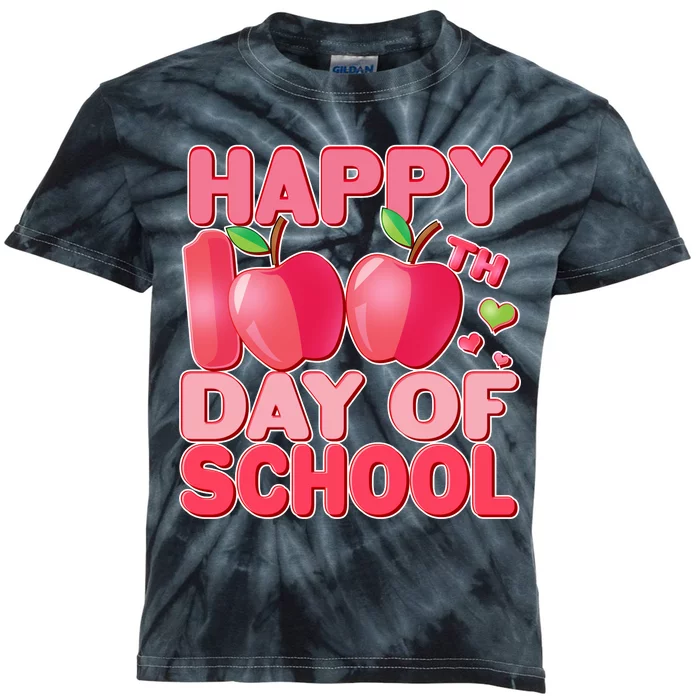 Happy 100th Day of School Cute Apples Kids Tie-Dye T-Shirt