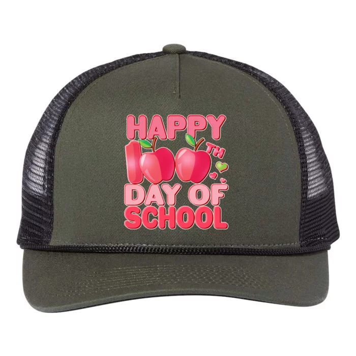 Happy 100th Day of School Cute Apples Retro Rope Trucker Hat Cap