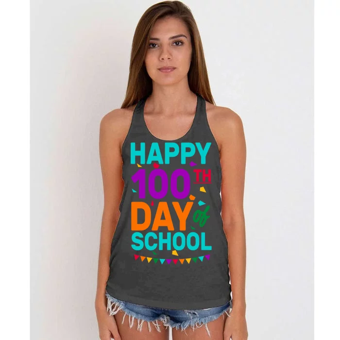 Happy 100th Day Of School For Teacher Or Child Women's Knotted Racerback Tank