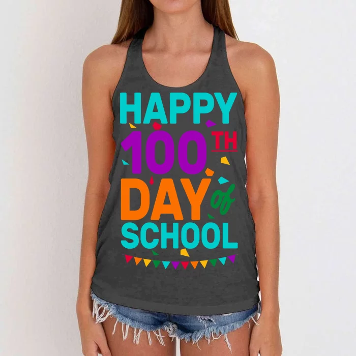 Happy 100th Day Of School For Teacher Or Child Women's Knotted Racerback Tank