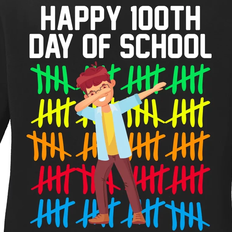 Happy 100th Day Of School Tally Marks Ladies Long Sleeve Shirt