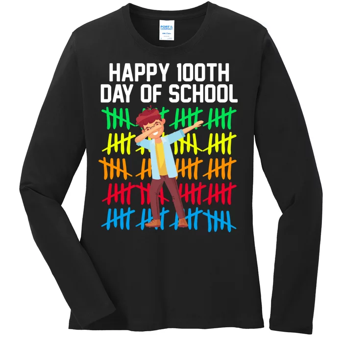 Happy 100th Day Of School Tally Marks Ladies Long Sleeve Shirt