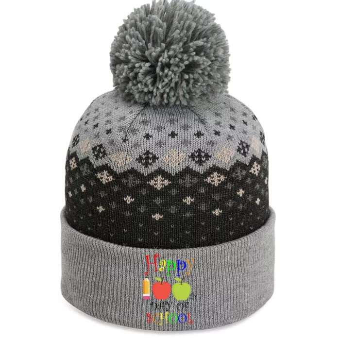 Happy 100th Day Of School Teachers Apple The Baniff Cuffed Pom Beanie