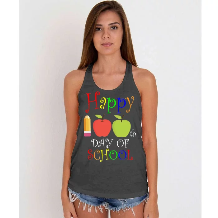 Happy 100th Day Of School Teachers Apple Women's Knotted Racerback Tank