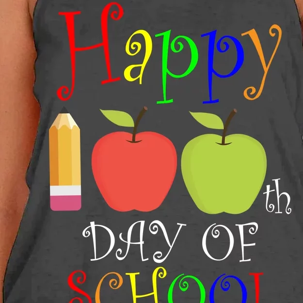 Happy 100th Day Of School Teachers Apple Women's Knotted Racerback Tank