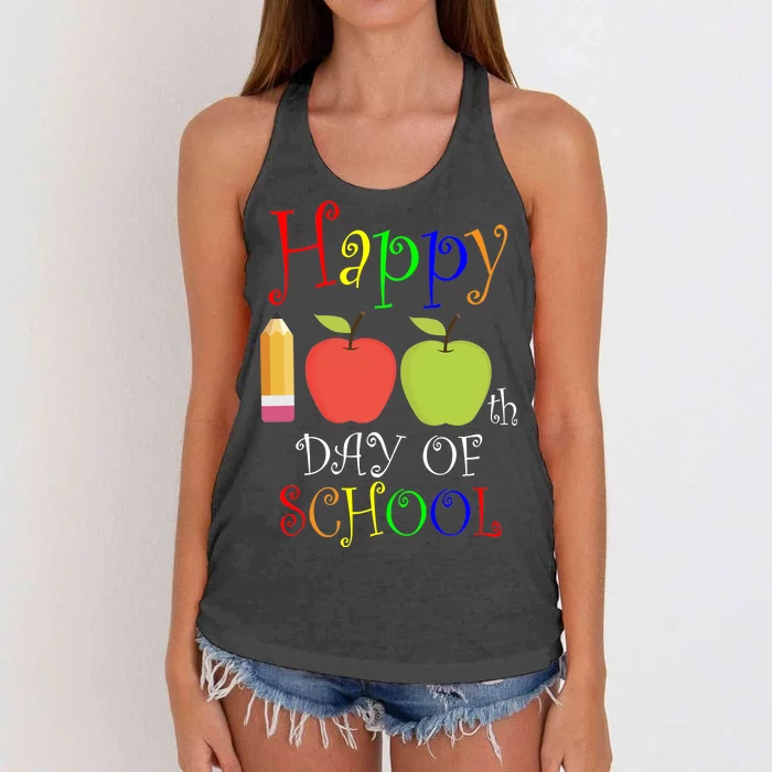 Happy 100th Day Of School Teachers Apple Women's Knotted Racerback Tank